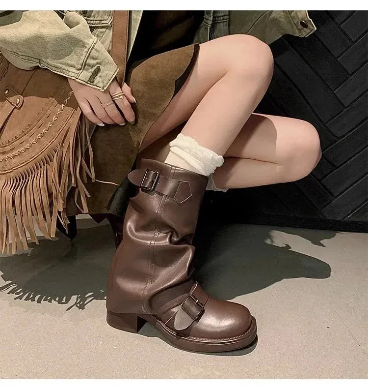 AIZA | Slouchy Eco-Leather Motorcycle Boots