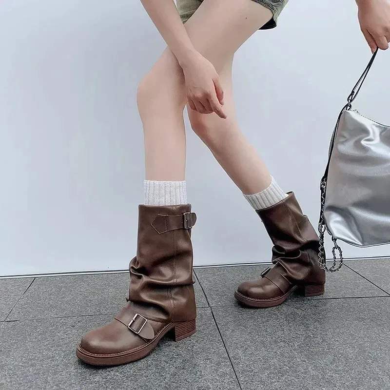 AIZA | Slouchy Eco-Leather Motorcycle Boots