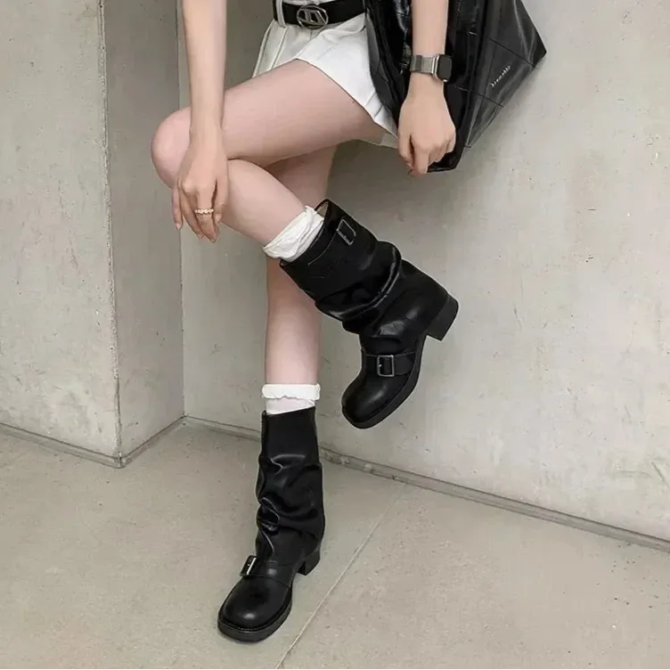 AIZA | Slouchy Eco-Leather Motorcycle Boots