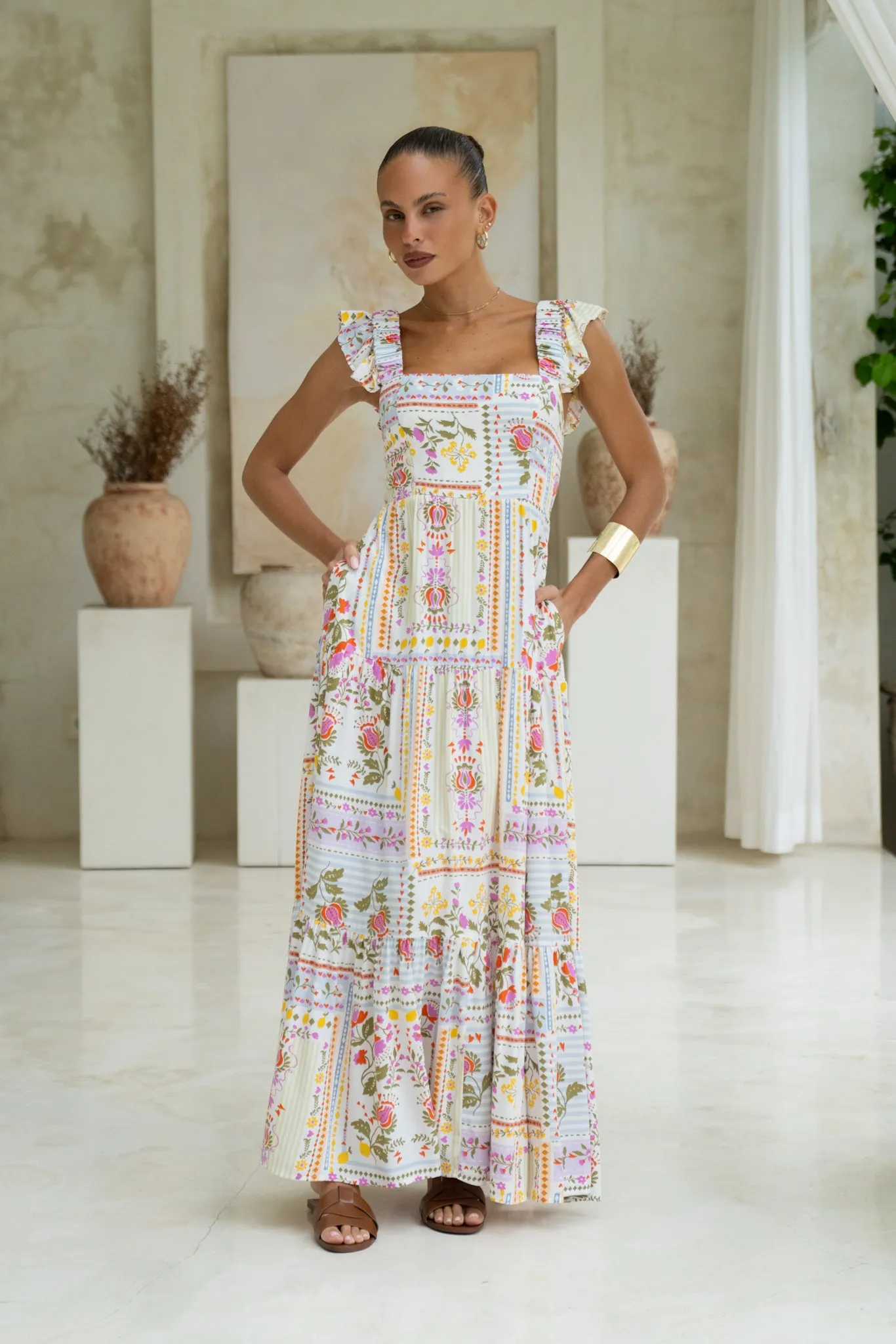 Amelina Multicolour Floral Ruffle Tiered Maxi Dress