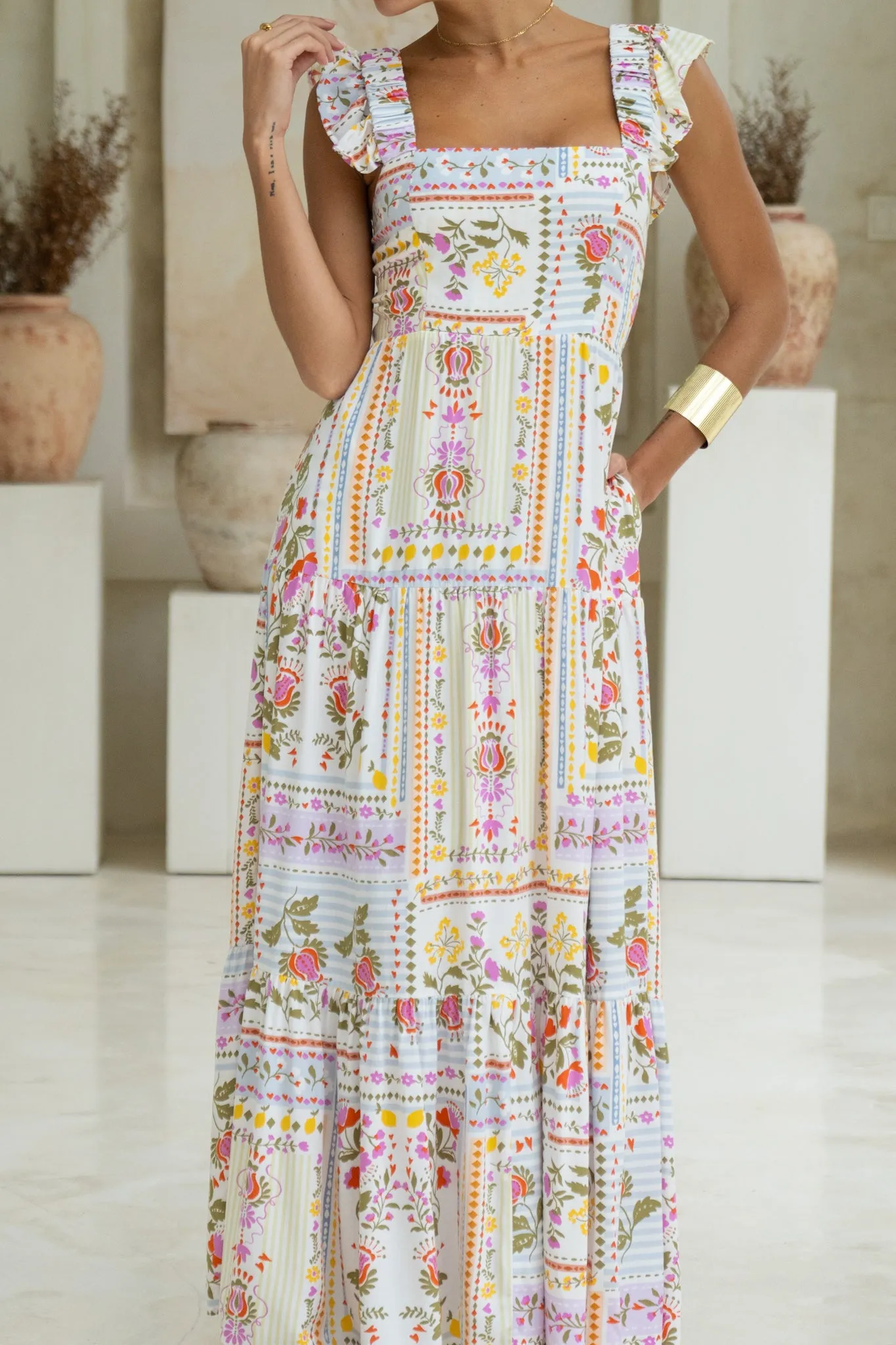 Amelina Multicolour Floral Ruffle Tiered Maxi Dress