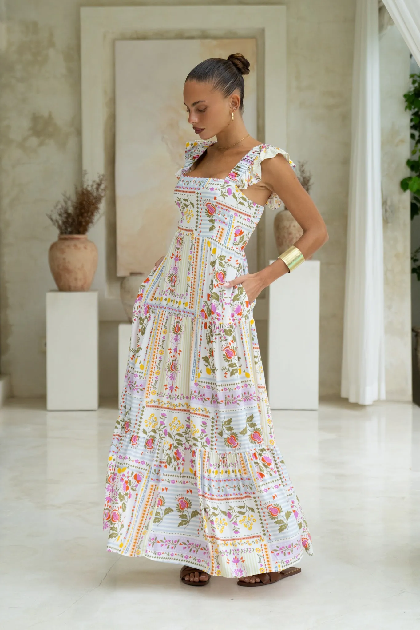 Amelina Multicolour Floral Ruffle Tiered Maxi Dress