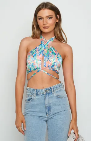 Aubrey Blue Printed Halter Top