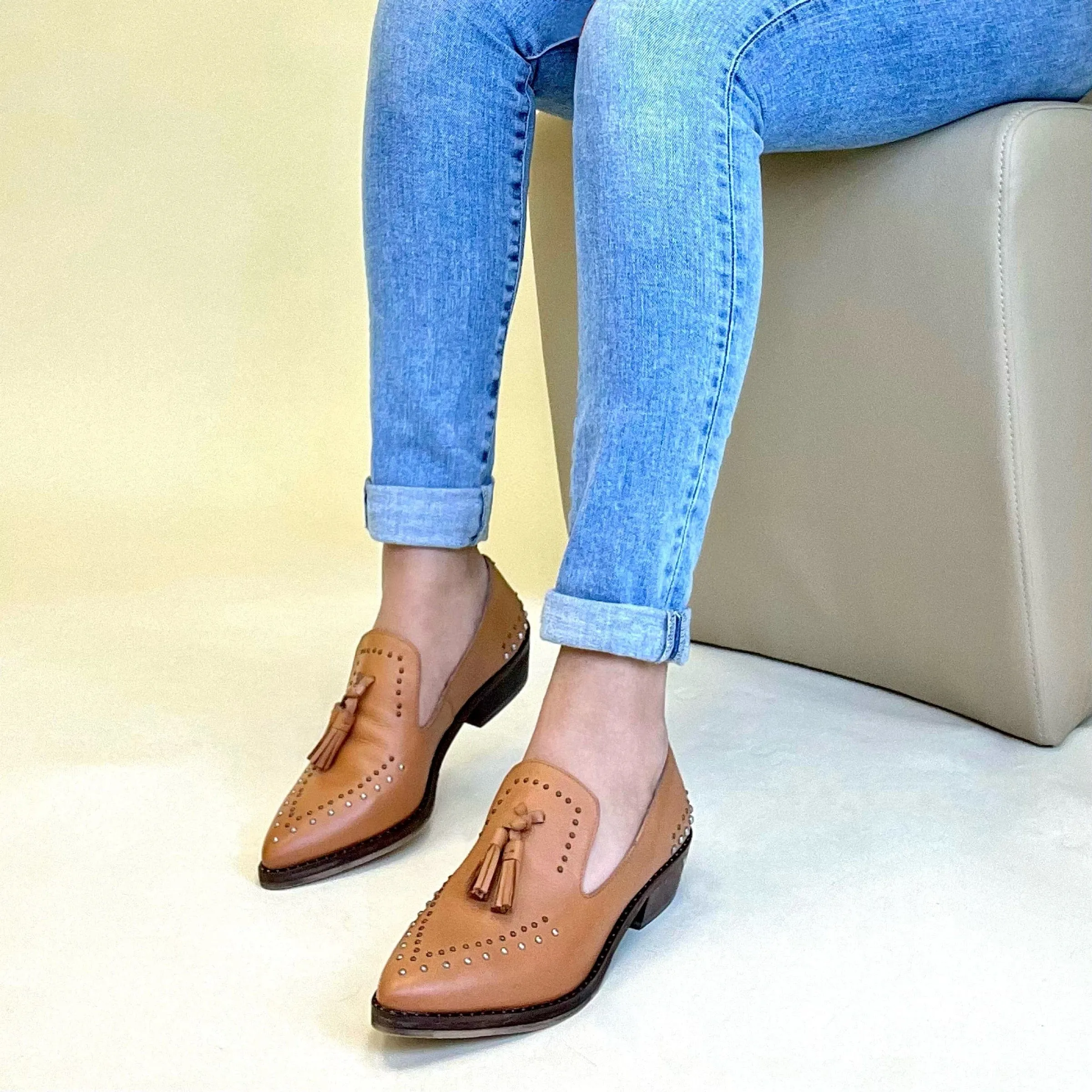 Bella Tan Studded Loafers