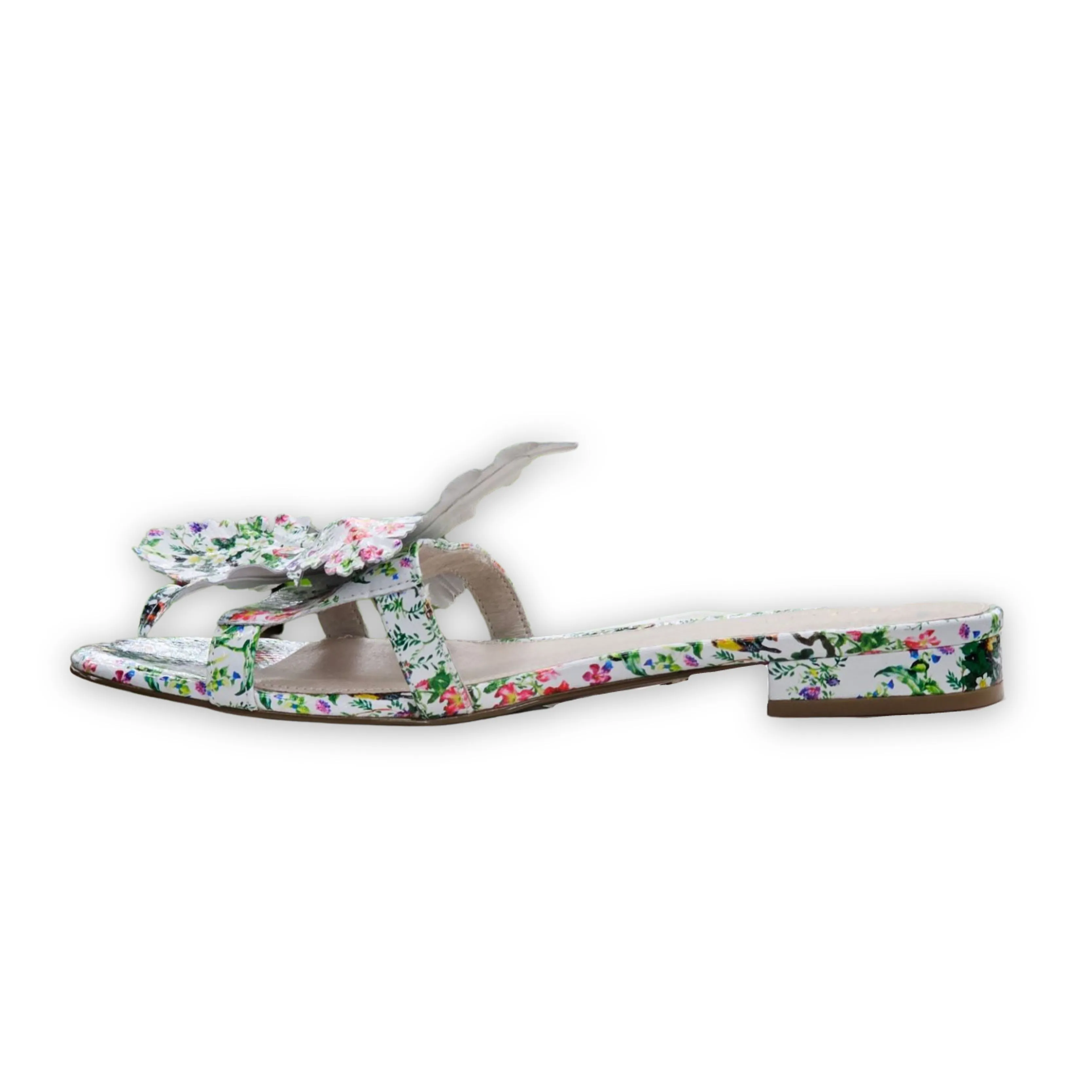 Cecelia New York Lila Green Floral Flower Slip On Open Toe Flat Slide Sandals
