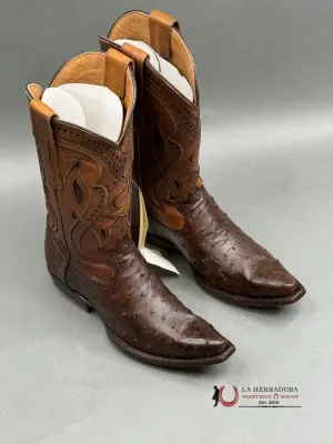CUADRA BOOTS OSTRICH EVEREST CHOCOLATE LASER & WOVEN SNIP TOE
