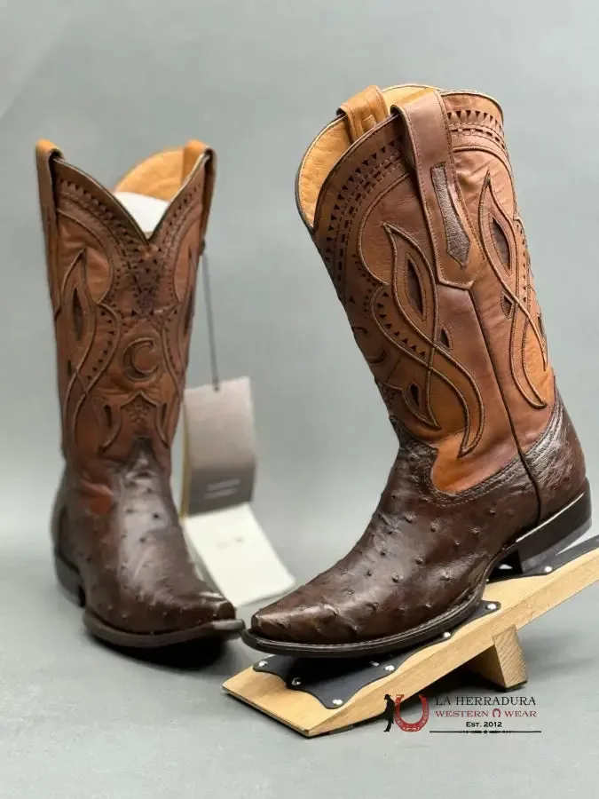 CUADRA BOOTS OSTRICH EVEREST CHOCOLATE LASER & WOVEN SNIP TOE