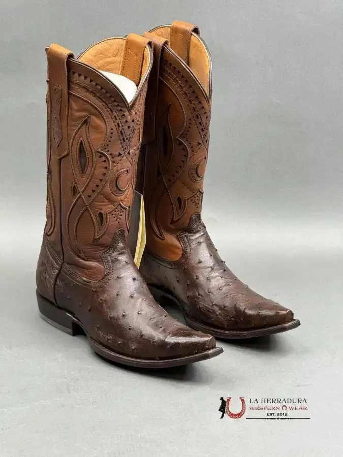 CUADRA BOOTS OSTRICH EVEREST CHOCOLATE LASER & WOVEN SNIP TOE