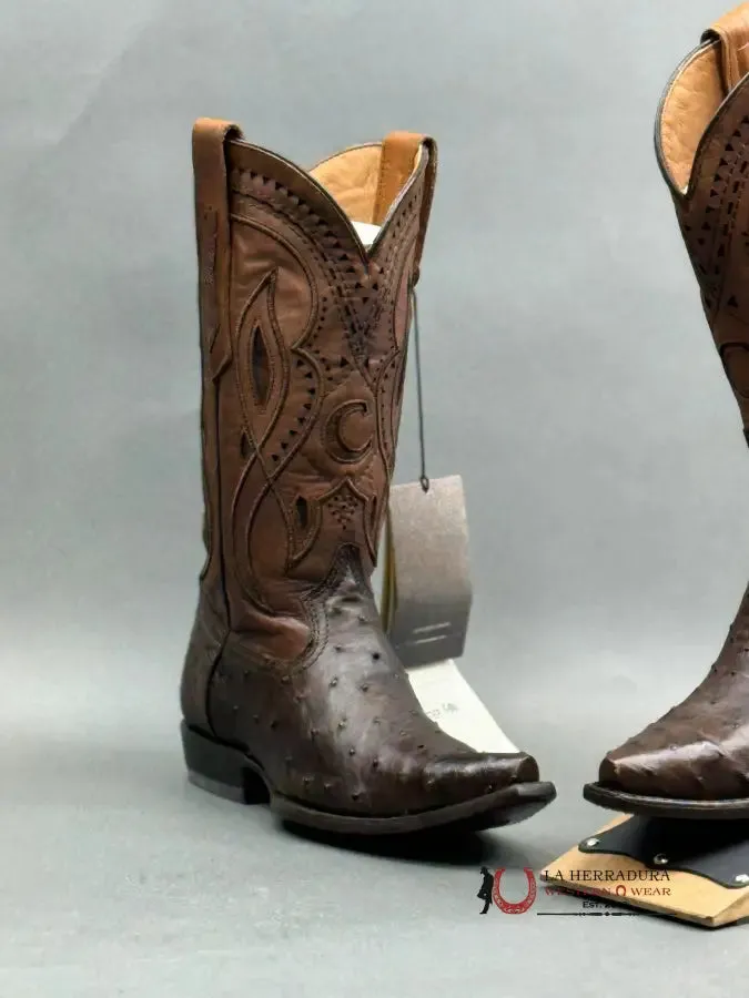 CUADRA BOOTS OSTRICH EVEREST CHOCOLATE LASER & WOVEN SNIP TOE