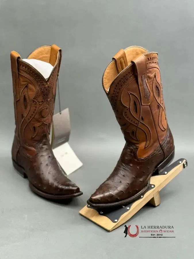 CUADRA BOOTS OSTRICH EVEREST CHOCOLATE LASER & WOVEN SNIP TOE