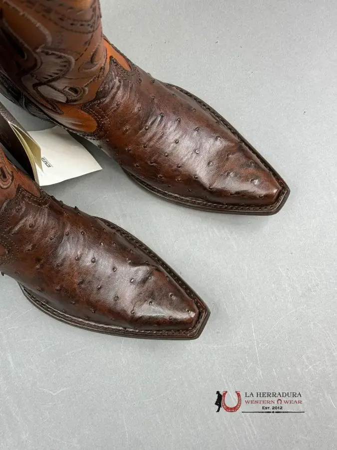 CUADRA BOOTS OSTRICH EVEREST CHOCOLATE LASER & WOVEN SNIP TOE