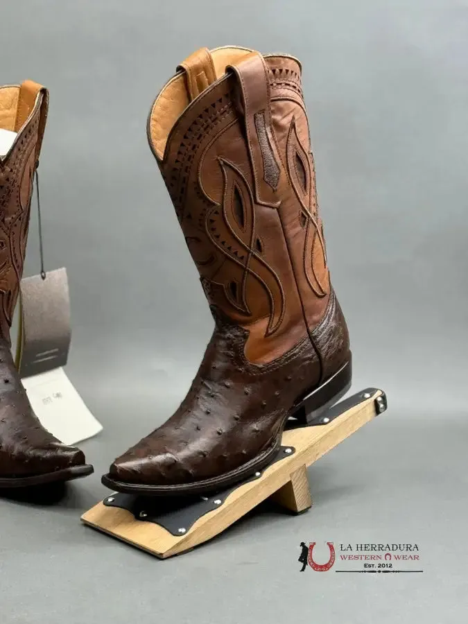 CUADRA BOOTS OSTRICH EVEREST CHOCOLATE LASER & WOVEN SNIP TOE