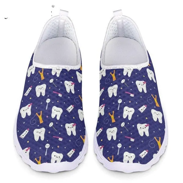 Dental Teeth/Dentist Equipment Pattern Slip On Flats Summer Loafers Women Casual Shoes Mesh Ladies Sneakers Comfort Female Shoes