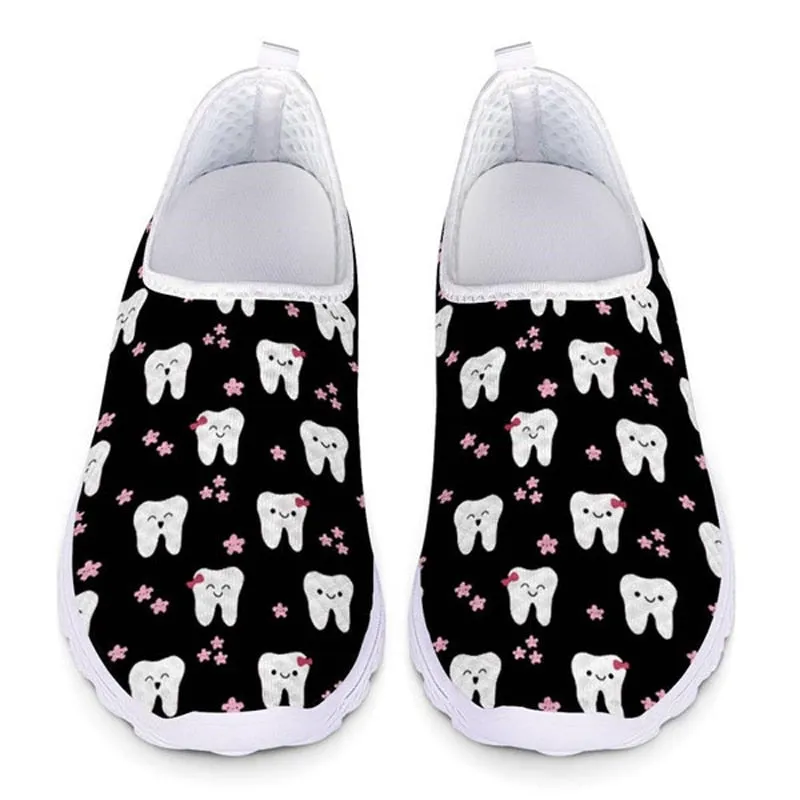 Dental Teeth/Dentist Equipment Pattern Slip On Flats Summer Loafers Women Casual Shoes Mesh Ladies Sneakers Comfort Female Shoes