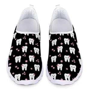 Dental Teeth/Dentist Equipment Pattern Slip On Flats Summer Loafers Women Casual Shoes Mesh Ladies Sneakers Comfort Female Shoes