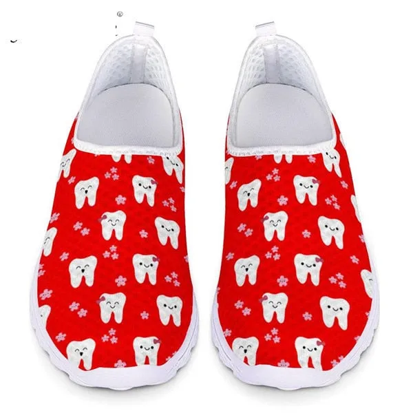 Dental Teeth/Dentist Equipment Pattern Slip On Flats Summer Loafers Women Casual Shoes Mesh Ladies Sneakers Comfort Female Shoes