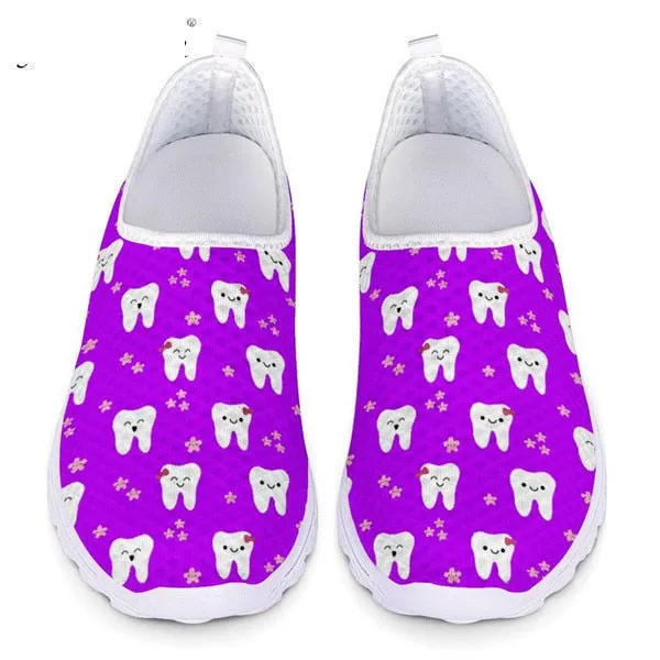 Dental Teeth/Dentist Equipment Pattern Slip On Flats Summer Loafers Women Casual Shoes Mesh Ladies Sneakers Comfort Female Shoes