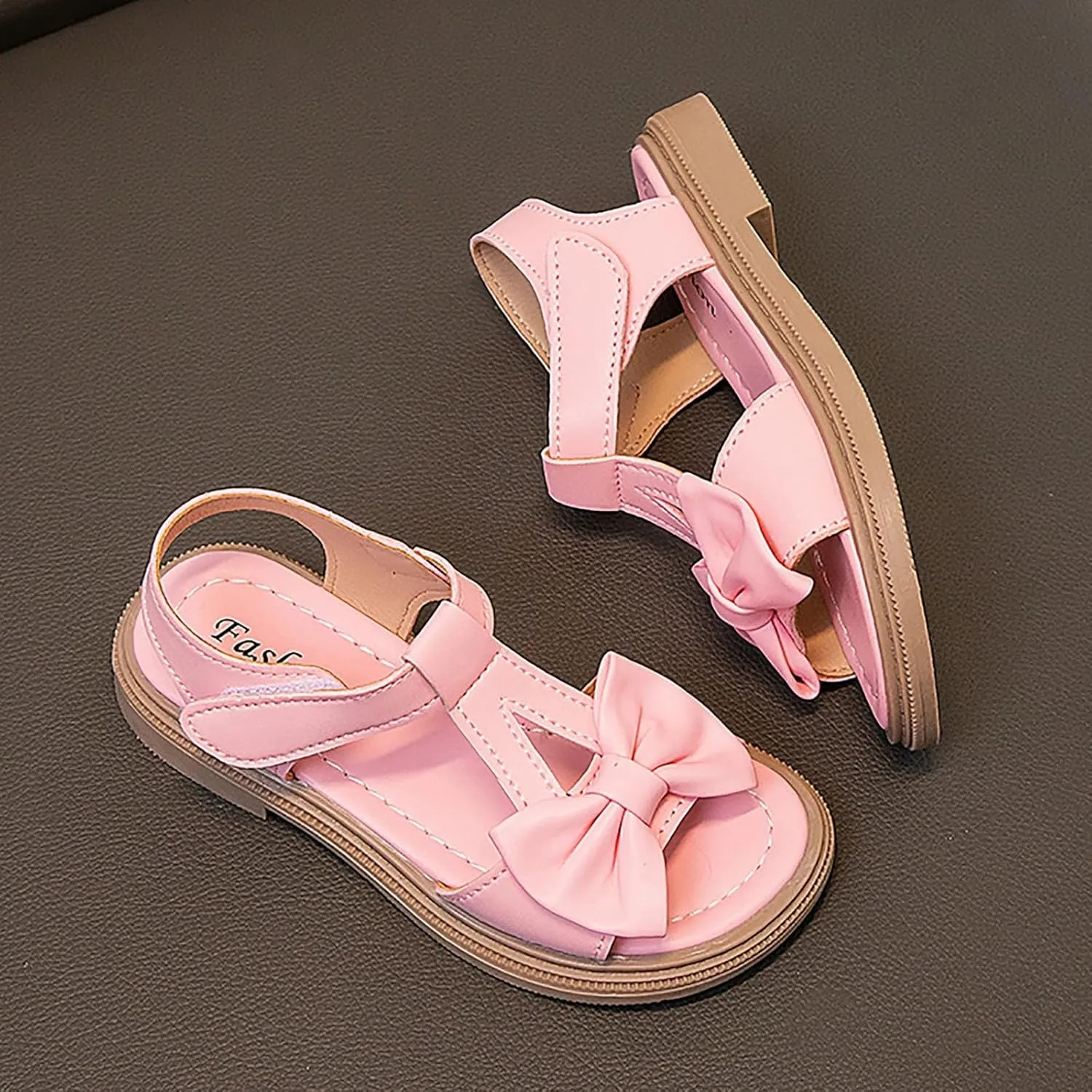 Girls Dress Sandals Kids Summer Bowknot Open Toe Ankle Straps School Princess Flat Sandal Wedding Flower Girl Shoes