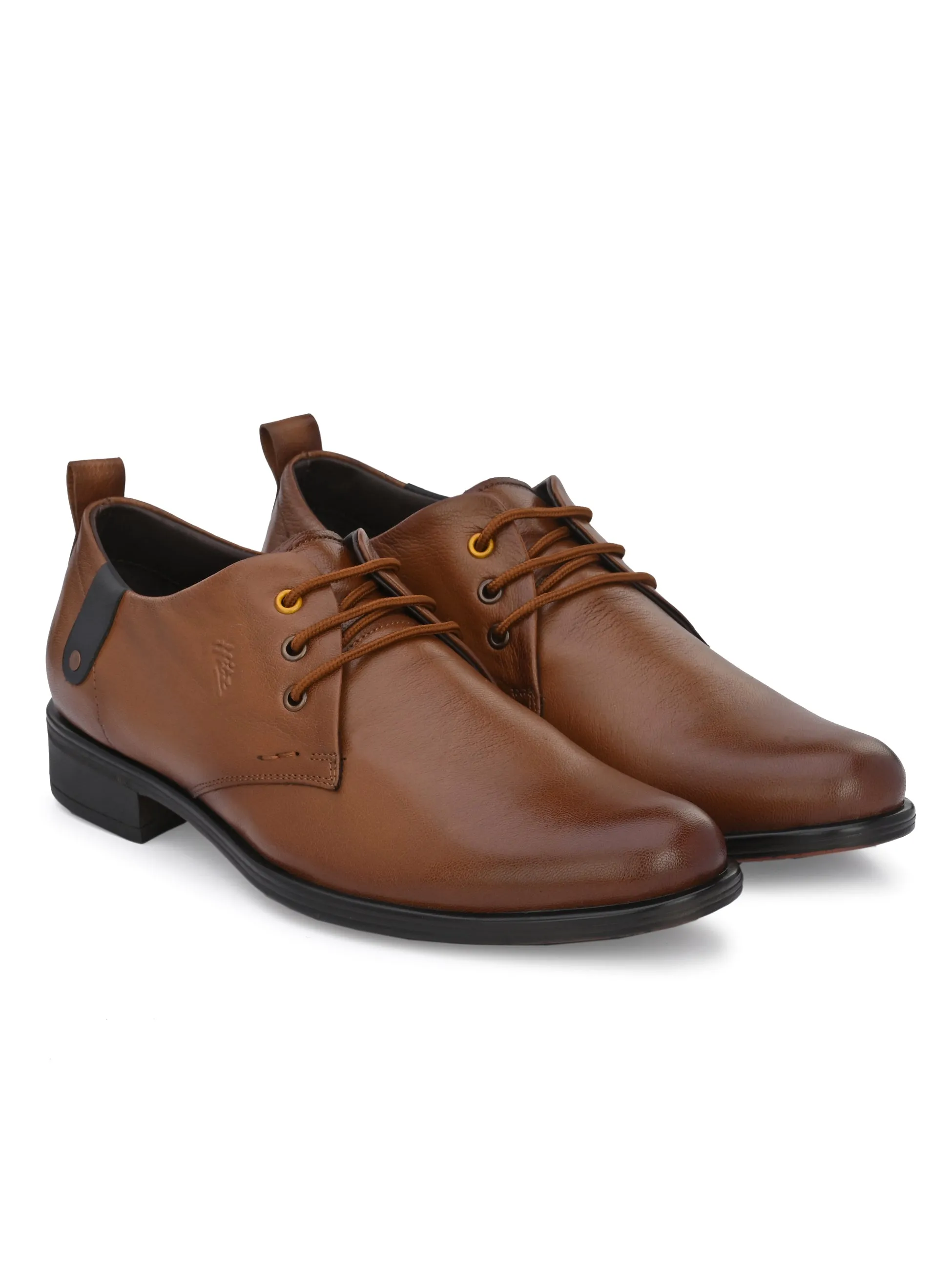 Hitz Men's Tan Leather Derby Formal Shoes