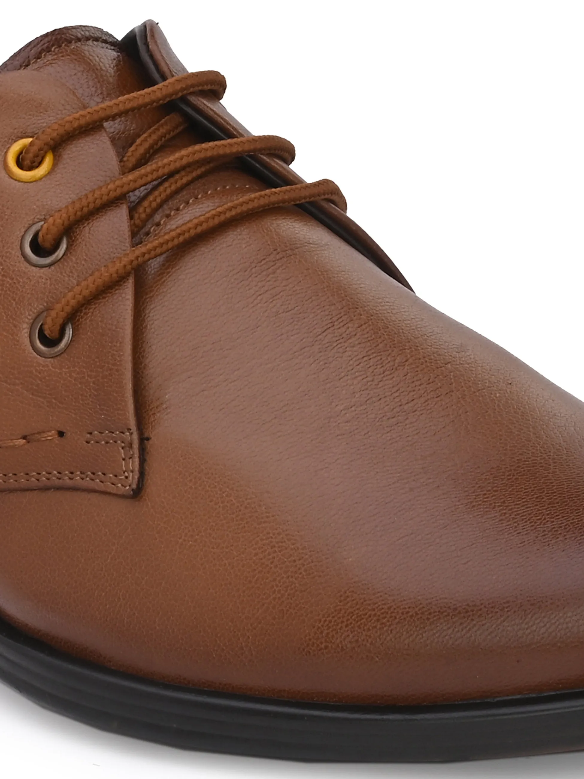 Hitz Men's Tan Leather Derby Formal Shoes