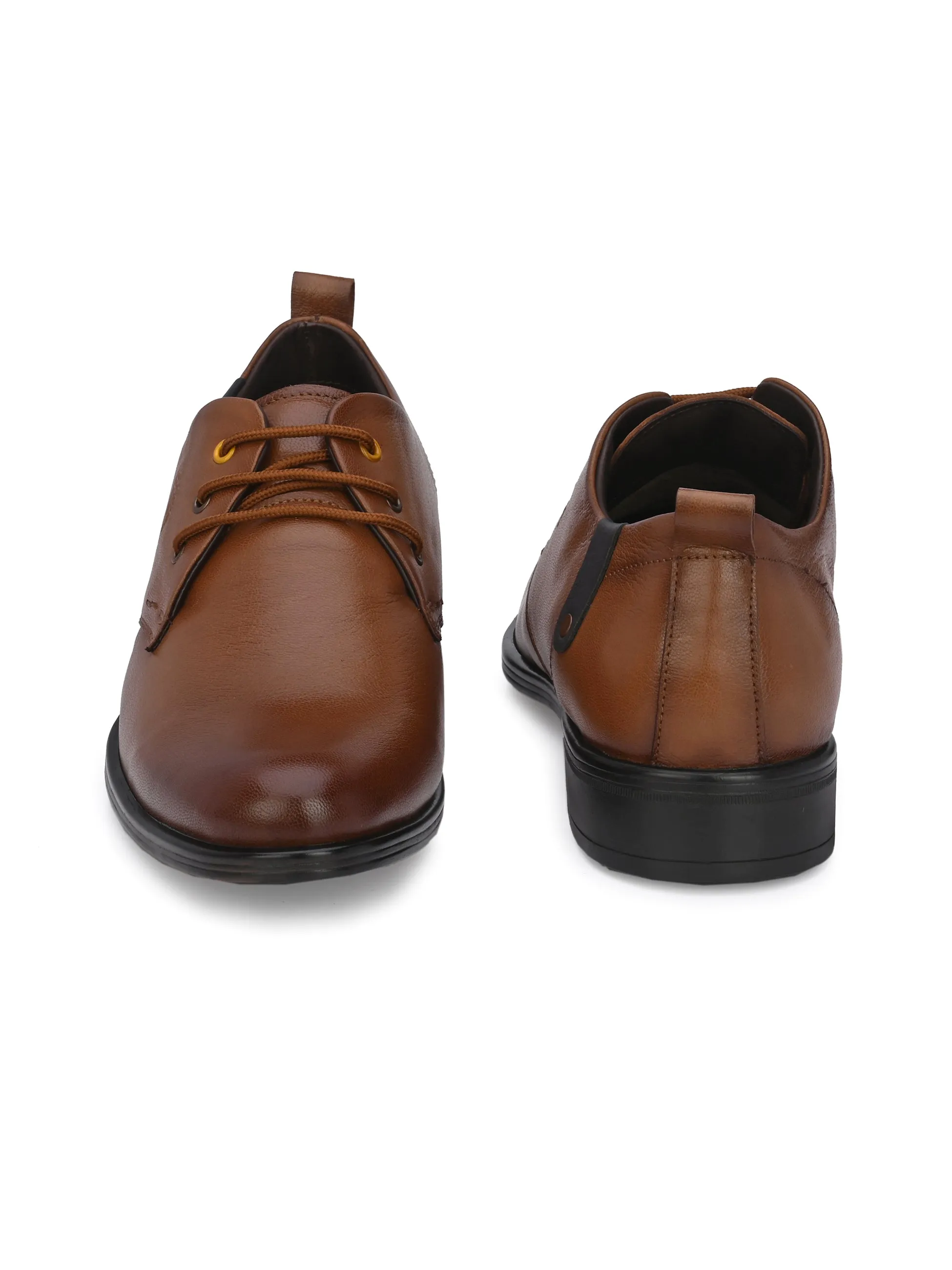 Hitz Men's Tan Leather Derby Formal Shoes