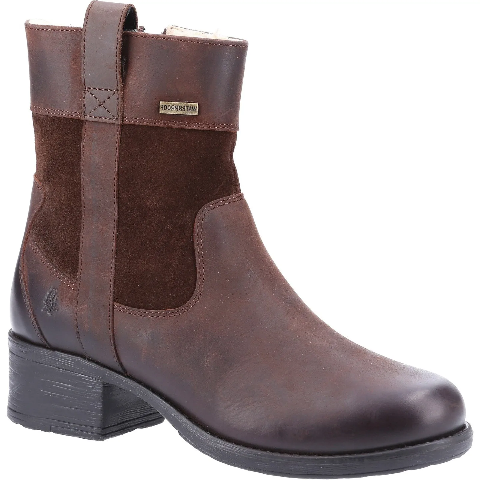 Hush Puppies Womens Saskia Shearling Lined Leather Boots- Brown