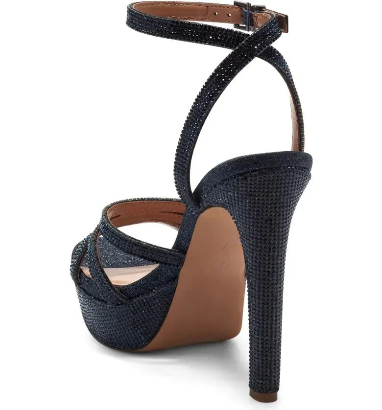 Jessica Simpson Balina Dark Royal Rhinestones Platform Heel Ankle Straps Sandals