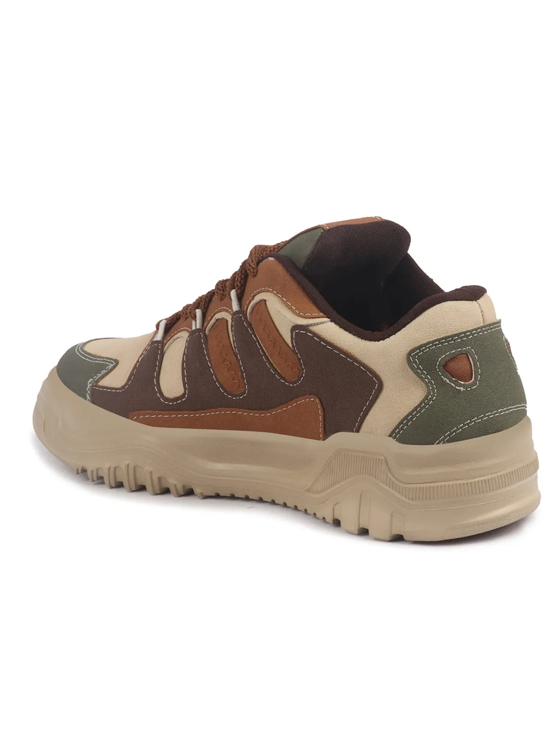 Men Olive Colorblocked Casual Lace-Up Stylish Sneaker|Modern Design Sneakers with Comfort Street Style Shoes|Anti Skid Sole