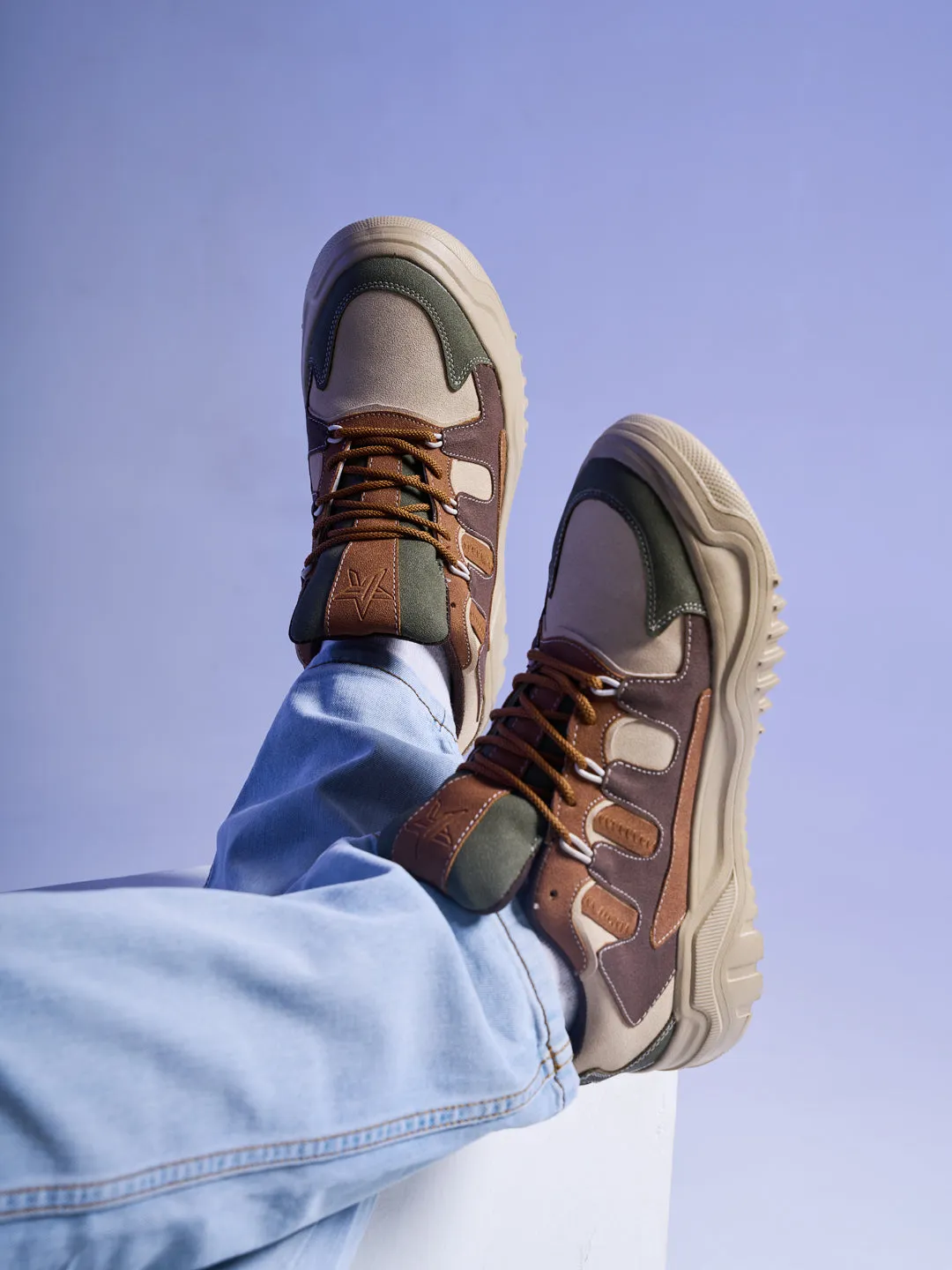 Men Olive Colorblocked Casual Lace-Up Stylish Sneaker|Modern Design Sneakers with Comfort Street Style Shoes|Anti Skid Sole