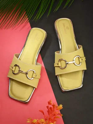 PELLE ALBERO Women Yellow Slip-On Flats Sandals
