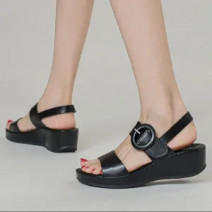 Platform wedge sandals with buckle strap