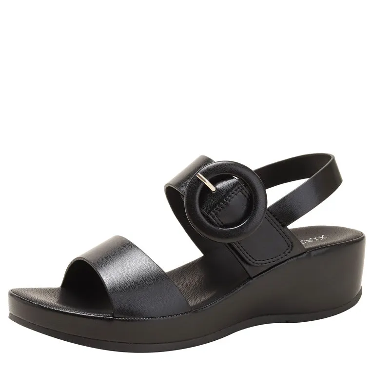 Platform wedge sandals with buckle strap
