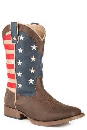 Roper Womens American Patriot Brown Multi Faux Leather Cowboy Boots
