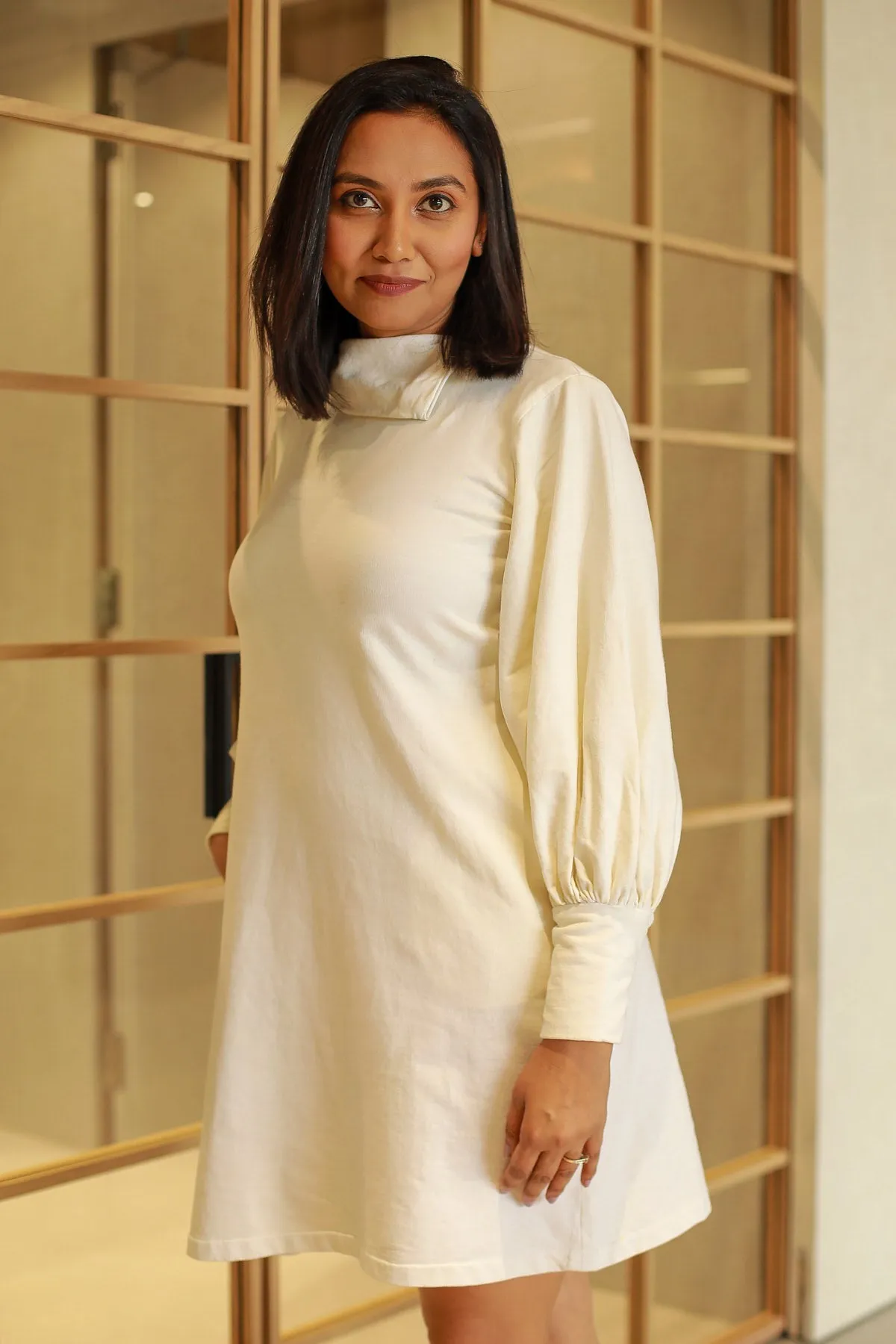 Sabrina Balloon Sleeve Shift Dress - Ivory