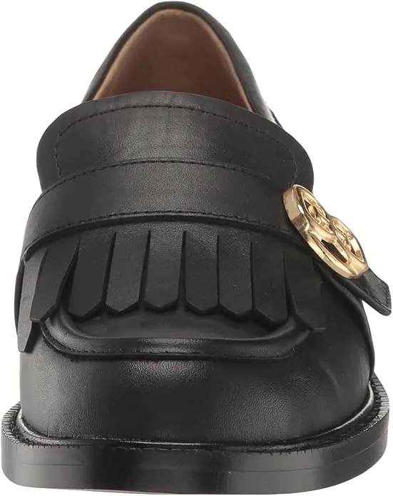 Sam Edelman Charlie Black Leather Slip On Stacked Heel Rounded Toe Loafers