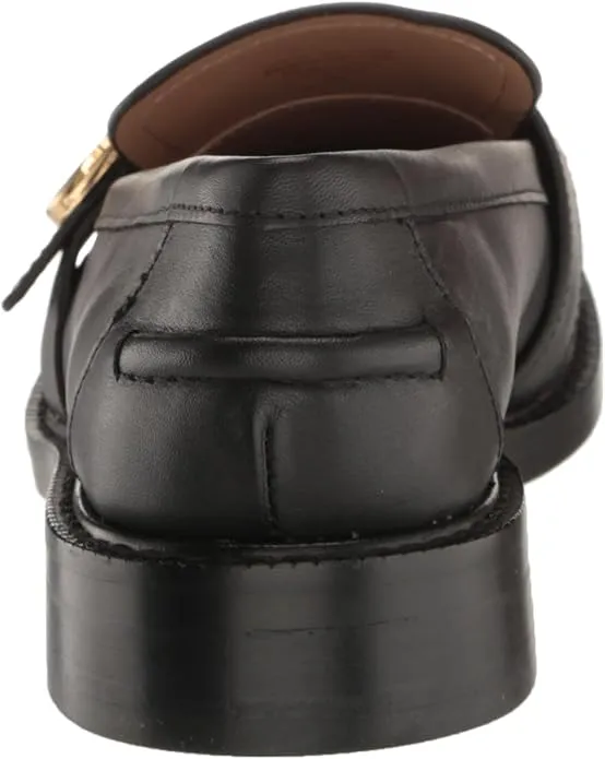 Sam Edelman Charlie Black Leather Slip On Stacked Heel Rounded Toe Loafers