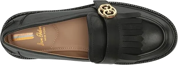 Sam Edelman Charlie Black Leather Slip On Stacked Heel Rounded Toe Loafers