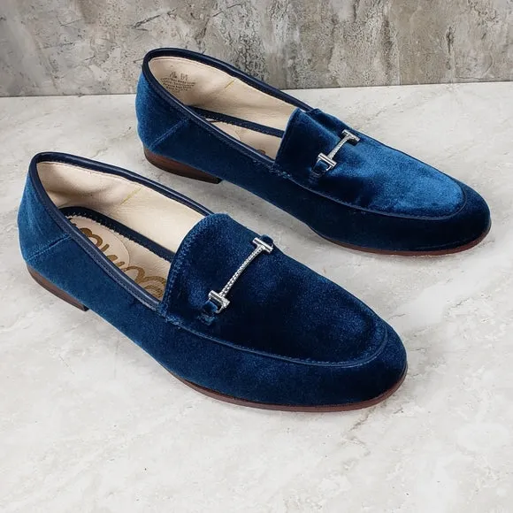 Sam Edelman Lior Blue Almond Toe Slip On Stacked Heel Fashion Classic Loafers