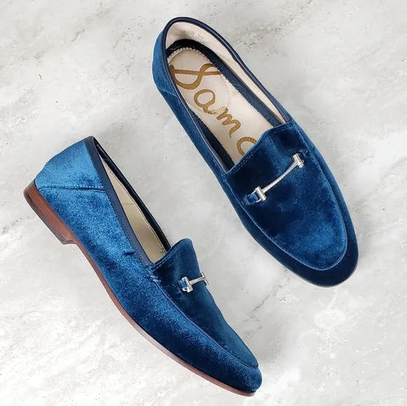 Sam Edelman Lior Blue Almond Toe Slip On Stacked Heel Fashion Classic Loafers