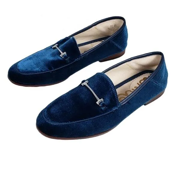 Sam Edelman Lior Blue Almond Toe Slip On Stacked Heel Fashion Classic Loafers