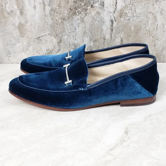 Sam Edelman Lior Blue Almond Toe Slip On Stacked Heel Fashion Classic Loafers