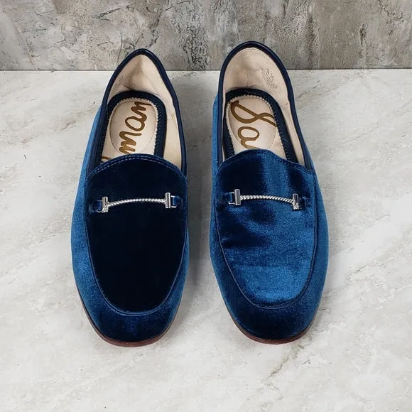 Sam Edelman Lior Blue Almond Toe Slip On Stacked Heel Fashion Classic Loafers