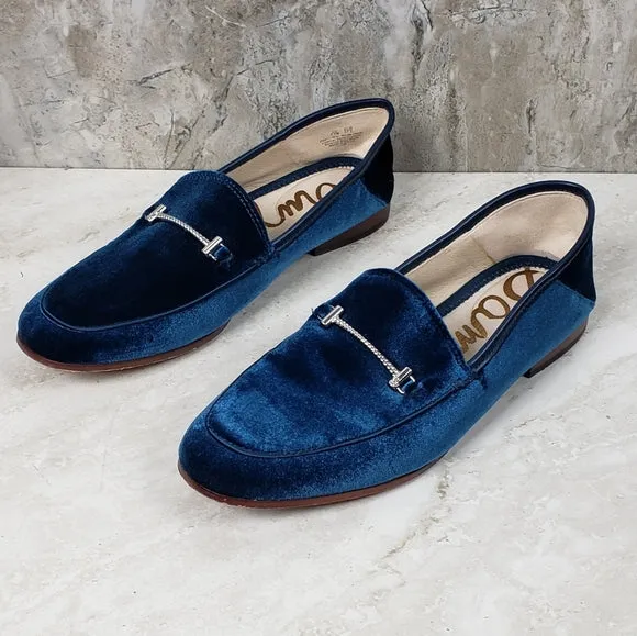 Sam Edelman Lior Blue Almond Toe Slip On Stacked Heel Fashion Classic Loafers