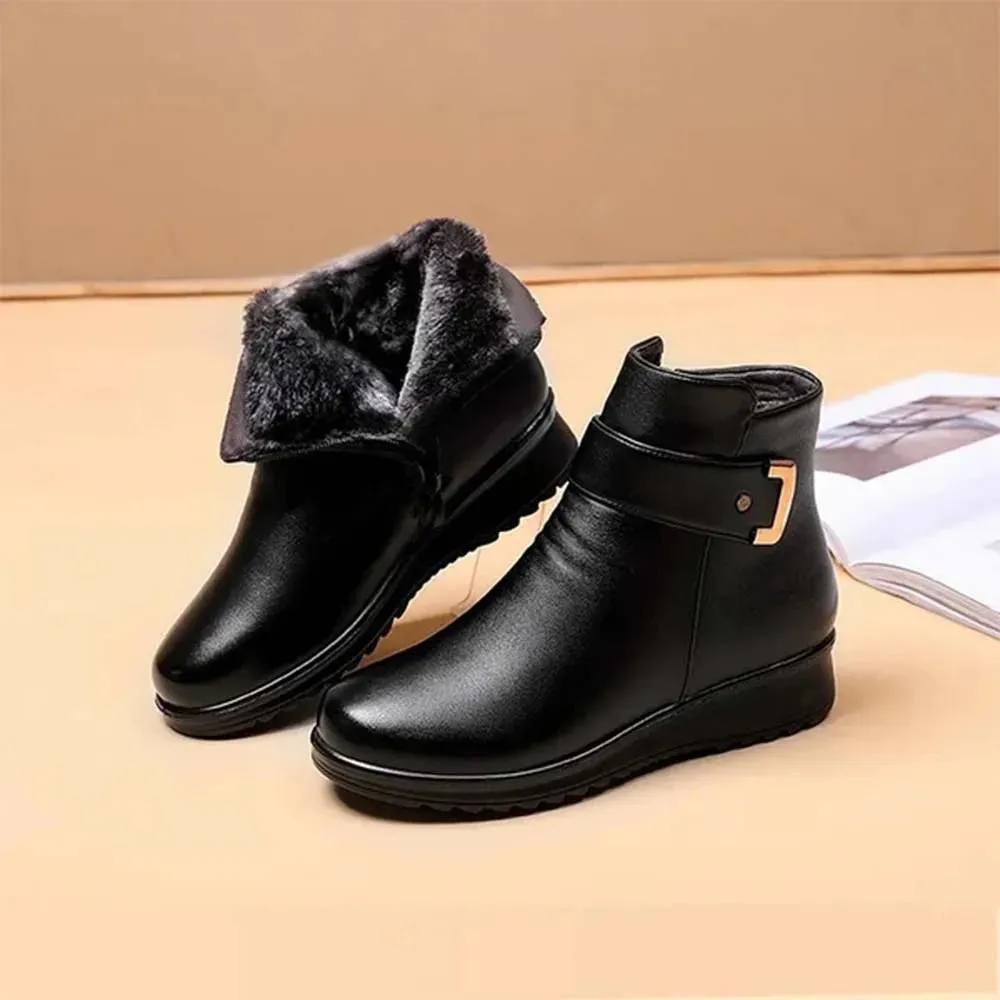 SCARLETT™ LEATHER METAL BUCKLE WARM BOOTS