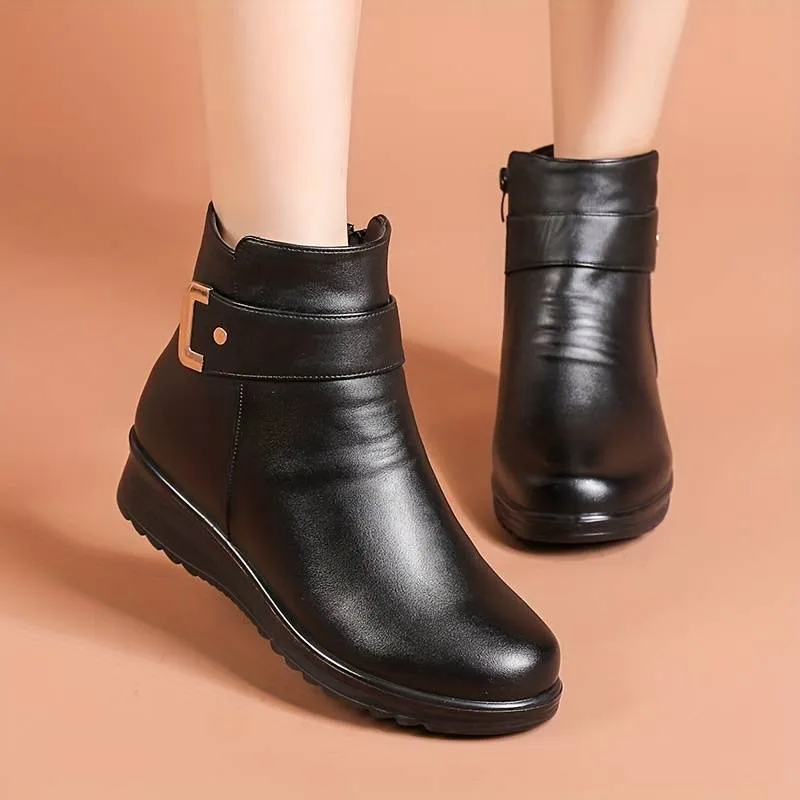 SCARLETT™ LEATHER METAL BUCKLE WARM BOOTS