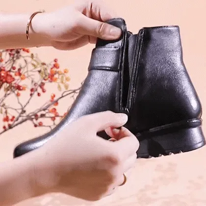 SCARLETT™ LEATHER METAL BUCKLE WARM BOOTS