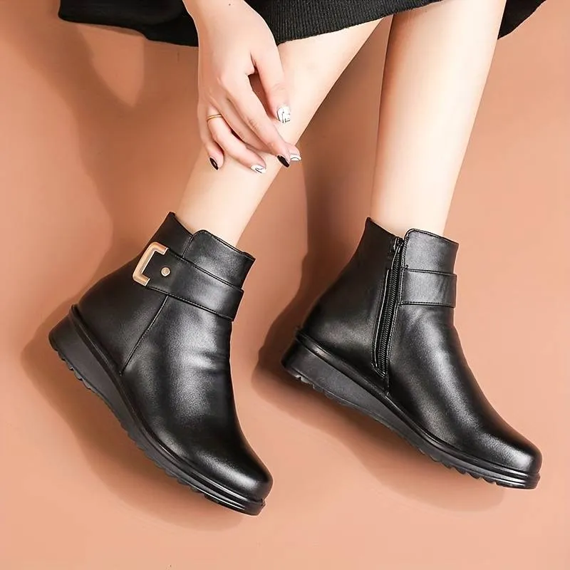 SCARLETT™ LEATHER METAL BUCKLE WARM BOOTS