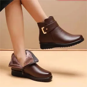 SCARLETT™ LEATHER METAL BUCKLE WARM BOOTS