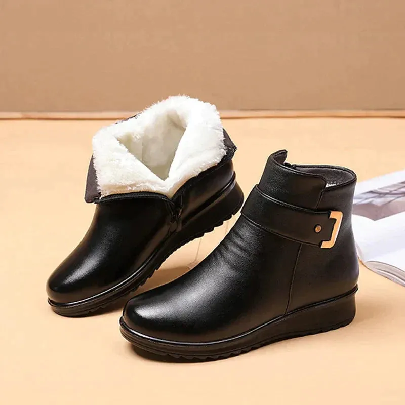 SCARLETT™ LEATHER METAL BUCKLE WARM BOOTS