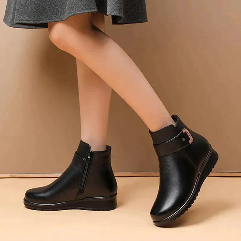 SCARLETT™ LEATHER METAL BUCKLE WARM BOOTS